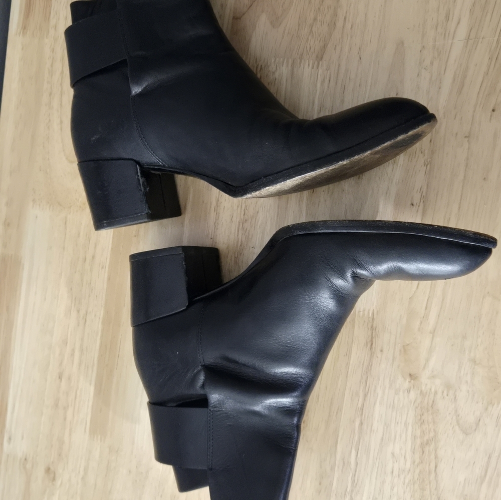 Alexander Wang Anja Black Leather Boots Womens Sz 8.5 Block Heel Buckle Closure. - Picture 6 of 14